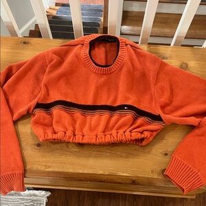 Tommy Himfiger cropped Orange Sweater with Black Stripe